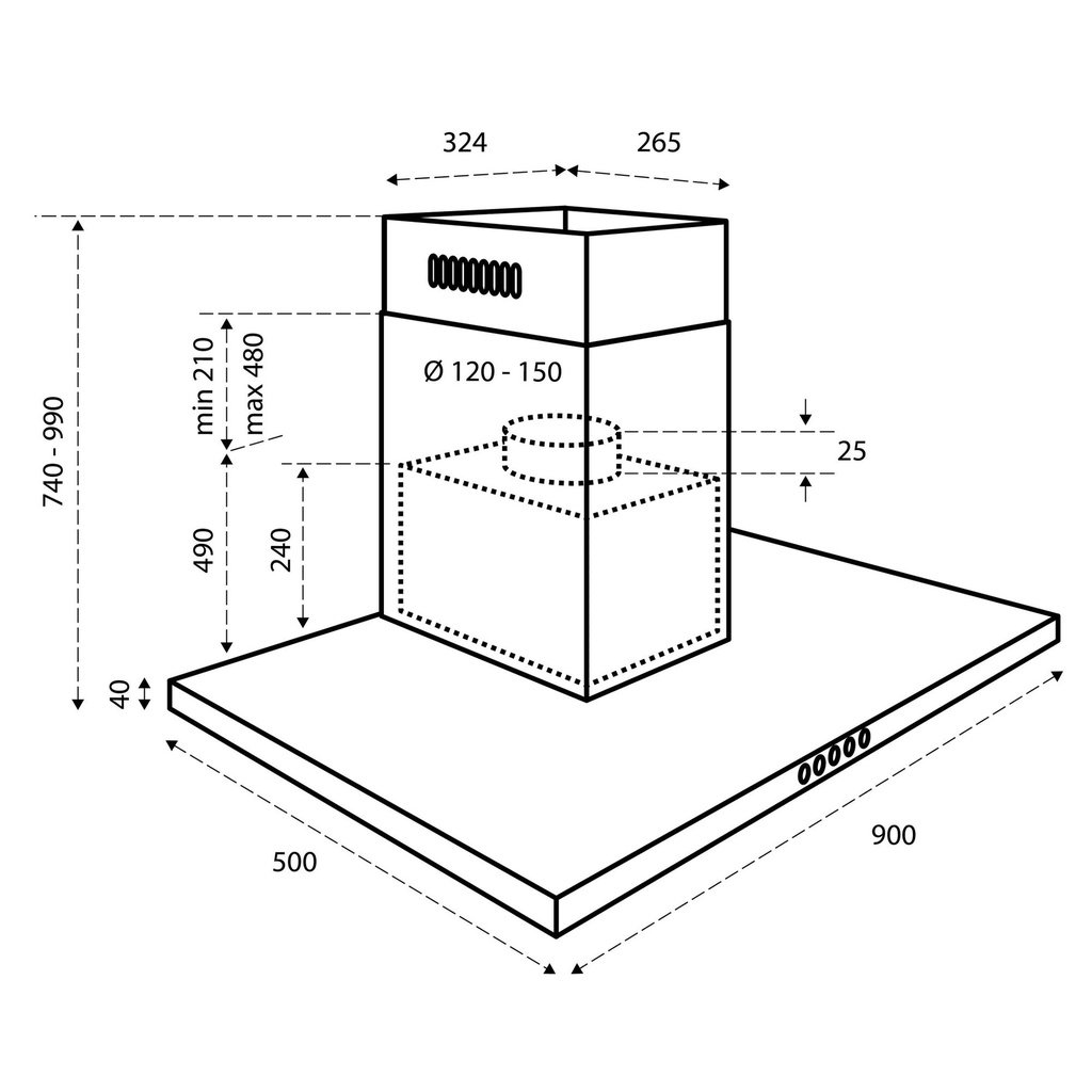 INVENTUM 90cm Wandschouw afzuigkap AKB9005RVS